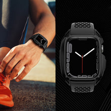 Заредете изображение във визуализатора на галерията – Kingxbar CYF148 2in1 Rugged Case for Apple Watch SE, 6, 5, 4 (44 mm) Stainless Steel with Strap Black
