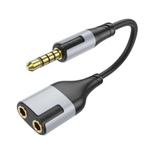 Заредете изображение във визуализатора на галерията – Borofone Cable BL19 Creator 2 in 1 - jack 3,5mm male to 2xjack 3,5mm female - 15 cm black
