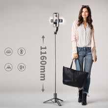 Заредете изображение във визуализатора на галерията – Selfie Stick - with detachable lamps, tripod and bluetooth remote control - L13D Black
