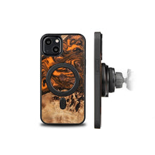 Заредете изображение във визуализатора на галерията – Wood and Resin Case for iPhone 13 MagSafe Bewood Unique Orange - Orange and Black
