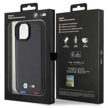 Заредете изображение във визуализатора на галерията – BMW BMHCP15S22PTDK iPhone 15 6.1" black/black Leather Stamp Tricolor
