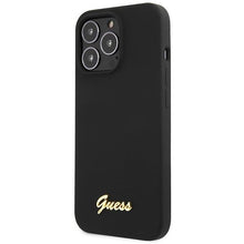 Заредете изображение във визуализатора на галерията – Guess GUHCP13XLSLMGBK iPhone 13 Pro Max 6.7" black/black hardcase Silicone Script Gold Logo

