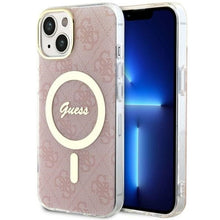 Заредете изображение във визуализатора на галерията – Original Case GUESS hardcase 4G MagSafe GUHMP14MH4STP for Iphone 14 Plus pink
