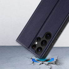 Заредете изображение във визуализатора на галерията – Dux Ducis Skin X2 case for Samsung Galaxy S23 Ultra flip case wallet stand blue
