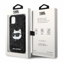 Заредете изображение във визуализатора на галерията – Original Pouch KARL LAGERFELD Glitter Choupette Patch KLHCN61G2CPK for Iphone 11/ Xr Black
