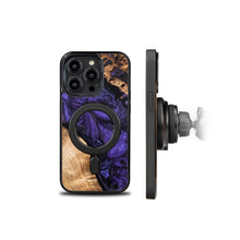 Заредете изображение във визуализатора на галерията – Wood and Resin Case for iPhone 14 Pro MagSafe Bewood Unique Violet - Purple and Black
