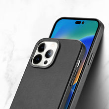Заредете изображение във визуализатора на галерията – Dux Ducis Grit Leather Case for iPhone 14 Pro Max Elegant Faux Leather Cover (MagSafe Compatible) Black
