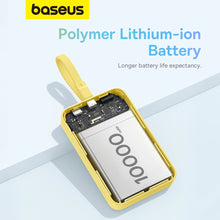 Заредете изображение във визуализатора на галерията – Baseus Magnetic Mini MagSafe 10000mAh 20W powerbank with built-in Lightning cable - yellow + Baseus Simple Series USB-C - USB-C 60W 0.3m cable

