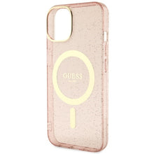 Заредете изображение във визуализатора на галерията – Original Case GUESS hardcase Glitter Gold MagSafe GUHMP14MHCMCGP for Iphone 14 Plus pink
