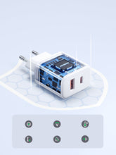 Заредете изображение във визуализатора на галерията – Joyroom JR-TCF05 20W USB-C / USB-A Fast Dual Port Wall Charger - White + USB-C - Lightning 1m
