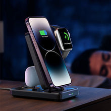 Заредете изображение във визуализатора на галерията – Joyroom JR-WQS02 iPhone AirPods Apple Watch 4in1 charging station foldable - black
