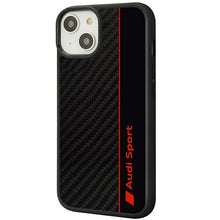 Заредете изображение във визуализатора на галерията – Original Case AUDI hardcase Carbon Fiber Stripe AUS-TPUPCIP14-R8/D1-BK for Iphone 14 black
