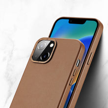 Заредете изображение във визуализатора на галерията – Dux Ducis Grit Leather Case for iPhone 14 Plus Elegant Faux Leather Cover (MagSafe Compatible) Brown
