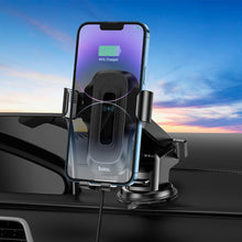 Заредете изображение във визуализатора на галерията – HOCO car phone holder on center console / window with wirelles charging 15W Wise HW3 black
