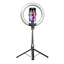 Заредете изображение във визуализатора на галерията – Selfie Stick - with detachable bluetooth remote control, tripod and ring lamp RGB - P100-RGB Black
