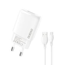 Заредете изображение във визуализатора на галерията – Dudao USB-A 7.5W wall charger + USB-A - Micro-USB cable 1m white (A1sEUM)
