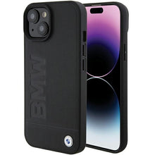 Заредете изображение във визуализатора на галерията – Original Case BMW Magsafe Leather Hot Stamp BMHMP15MSLLBK for Iphone 15 Plus Black
