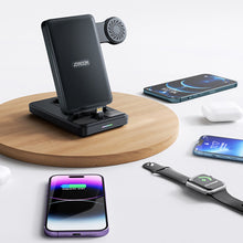 Заредете изображение във визуализатора на галерията – Joyroom JR-WQS02 iPhone AirPods Apple Watch 4in1 charging station foldable - black
