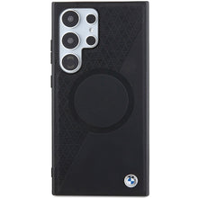 Заредете изображение във визуализатора на галерията – Original Case BMW hardcase Signature Leather Half Textured &amp; Circle MagSafe BMHMS24L23RTPK for Samsung Galaxy S24 Ultra Black
