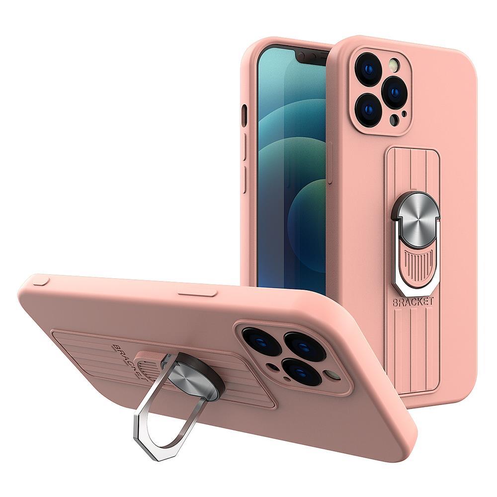 Ring Case silicone case with a finger grip and stand for Samsung Galaxy A73 pink - TopMag