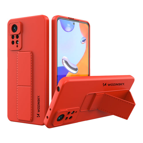 Wozinsky Kickstand Case Silicone Stand Cover for Xiaomi Redmi Note 11 Pro red - TopMag