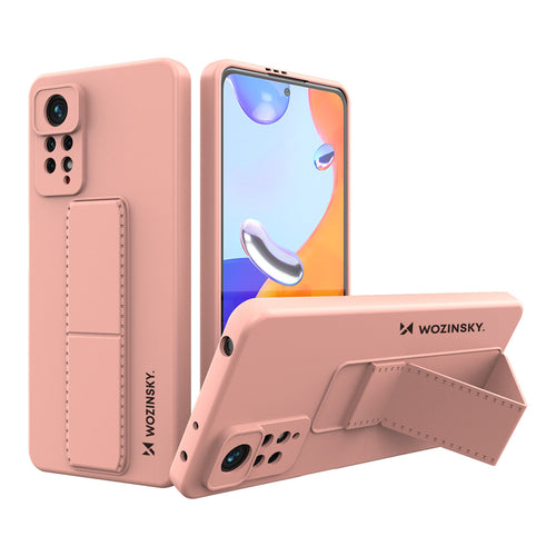 Wozinsky Kickstand Case Silicone Stand Cover for Xiaomi Redmi Note 11 Pro pink - TopMag