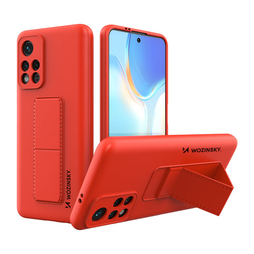 Wozinsky Kickstand Case Silicone Stand Cover for Xiaomi Poco M4 Pro 5G red - TopMag