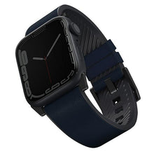 Заредете изображение във визуализатора на галерията – UNIQ pasek Straden Apple Watch Series 4/5/6/7/8/SE/SE2/Ultra 42/44/45mm. Leather Hybrid Strap niebieski/blue - TopMag
