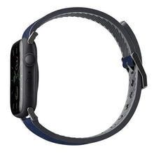 Заредете изображение във визуализатора на галерията – UNIQ pasek Straden Apple Watch Series 4/5/6/7/8/SE/SE2/Ultra 42/44/45mm. Leather Hybrid Strap niebieski/blue - TopMag
