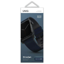 Заредете изображение във визуализатора на галерията – UNIQ pasek Straden Apple Watch Series 4/5/6/7/8/SE/SE2/Ultra 42/44/45mm. Leather Hybrid Strap niebieski/blue - TopMag

