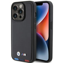 Заредете изображение във визуализатора на галерията – BMW BMHCP15L22PTDK iPhone 15 Pro 6.1" black/black Leather Stamp Tricolor
