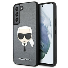 Заредете изображение във визуализатора на галерията – Karl Lagerfeld KLHCS22MSAKHSL S906 S22+ srebrny/silver hardcase Saffiano Ikonik Karl`s Head - TopMag
