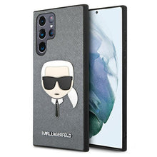 Заредете изображение във визуализатора на галерията – Karl Lagerfeld KLHCS22LSAKHSL S908 S22 Ultra srebrny/silver hardcase Saffiano Ikonik Karl`s Head - TopMag
