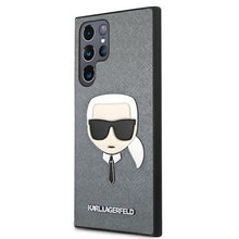 Заредете изображение във визуализатора на галерията – Karl Lagerfeld KLHCS22LSAKHSL S908 S22 Ultra srebrny/silver hardcase Saffiano Ikonik Karl`s Head - TopMag
