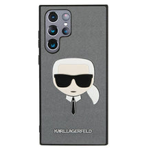 Заредете изображение във визуализатора на галерията – Karl Lagerfeld KLHCS22LSAKHSL S908 S22 Ultra srebrny/silver hardcase Saffiano Ikonik Karl`s Head - TopMag
