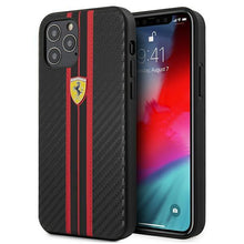 Заредете изображение във визуализатора на галерията – Ferrari FESNECHCP12MRE iPhone 12/12 Pro 6,1" czarny/black hardcase On Track PU Carbon - TopMag
