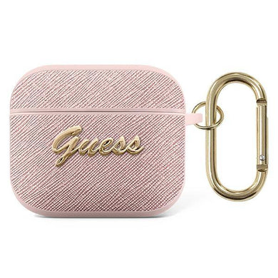 Guess GUA3SASMP AirPods 3 cover różowy/pink Saffiano Script Metal Collection - TopMag