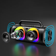 Заредете изображение във визуализатора на галерията – Joyroom 5.1 wireless bluetooth speaker with LED color lighting black (JR-MW02) - TopMag
