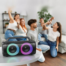 Заредете изображение във визуализатора на галерията – Joyroom 5.1 wireless bluetooth speaker with LED color lighting black (JR-MW02) - TopMag
