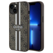 Заредете изображение във визуализатора на галерията – Original Case GUESS 4G Printed Stripes MagSafe GUHMP15SP4RPSK for Iphone 13/14/15 brown
