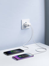 Заредете изображение във визуализатора на галерията – Joyroom JR-TCF05 20W USB-C / USB-A Fast Dual Port Wall Charger - White + USB-C - Lightning 1m
