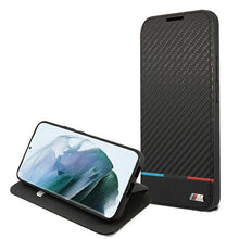 Заредете изображение във визуализатора на галерията – Etui BMW BMBKS22MPUCARTCBK S22+ S906 czarny/black bookcase M Collection Triangles - TopMag
