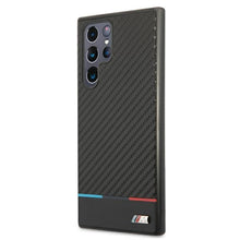 Заредете изображение във визуализатора на галерията – Etui hardcase BMW BMHCS22LPUCARTCBK S22 ultra S908 black/czarny M Collection Triangles - TopMag
