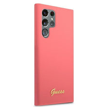 Заредете изображение във визуализатора на галерията – Guess GUHCS22LLSLMGFU S22 Ultra S908 fuksja/fuchsia hardcase Silicone Script Metal Logo - TopMag
