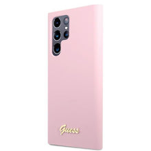 Заредете изображение във визуализатора на галерията – Guess GUHCS22LLSLMGLA S22 Ultra S908 lawenda/lavender hardcase Silicone Script Metal Logo - TopMag
