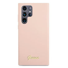 Заредете изображение във визуализатора на галерията – Guess GUHCS22LLSLMGPP S22 Ultra S908 różowy/pink hardcase Silicone Script Metal Logo - TopMag
