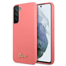 Заредете изображение във визуализатора на галерията – Guess GUHCS22SLSLMGFU S22 S901 fuksja/fuchsia hardcase Silicone Script Metal Logo - TopMag
