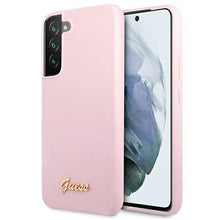 Заредете изображение във визуализатора на галерията – Guess GUHCS22SLSLMGLA S22 S901 lawenda/lavender hardcase Silicone Script Metal Logo - TopMag
