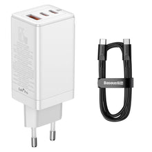Заредете изображение във визуализатора на галерията – Baseus GaN3 Pro fast universal GaN charger 2 x USB Type C / USB + cable USB Type C - USB Type C 65W PD3.0, QC4.0 +, AFC white (CCGP050102) - TopMag
