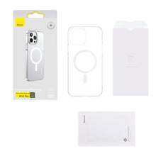 Заредете изображение във визуализатора на галерията – Baseus Crystal Case Magnetic Case for iPhone 13 Pro + Clear Screen Glass (MagSafe Compatible) (ARJT000102) - TopMag
